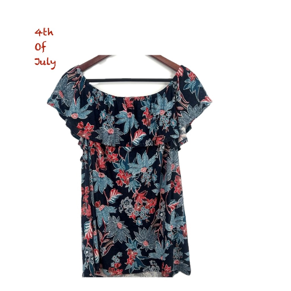 J.Jill Love Linen Womens Size XL Extra Large Floral Beach Blouse Shirt Top